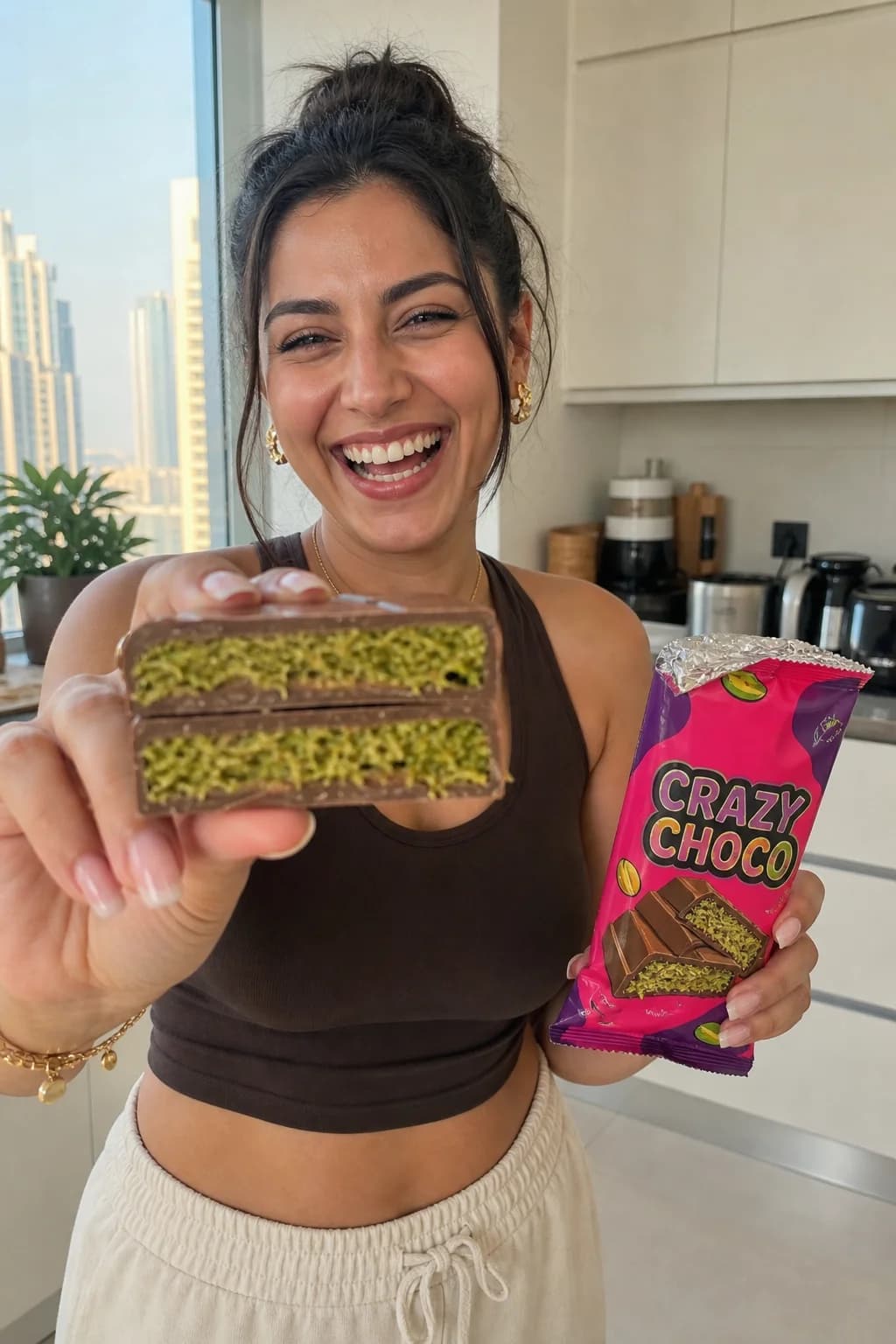 Fatima A. with Viral Dubai Kunafa Bar (Milk)